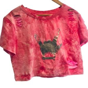 Crop Tee Pink tie dye with stylish rips Size M